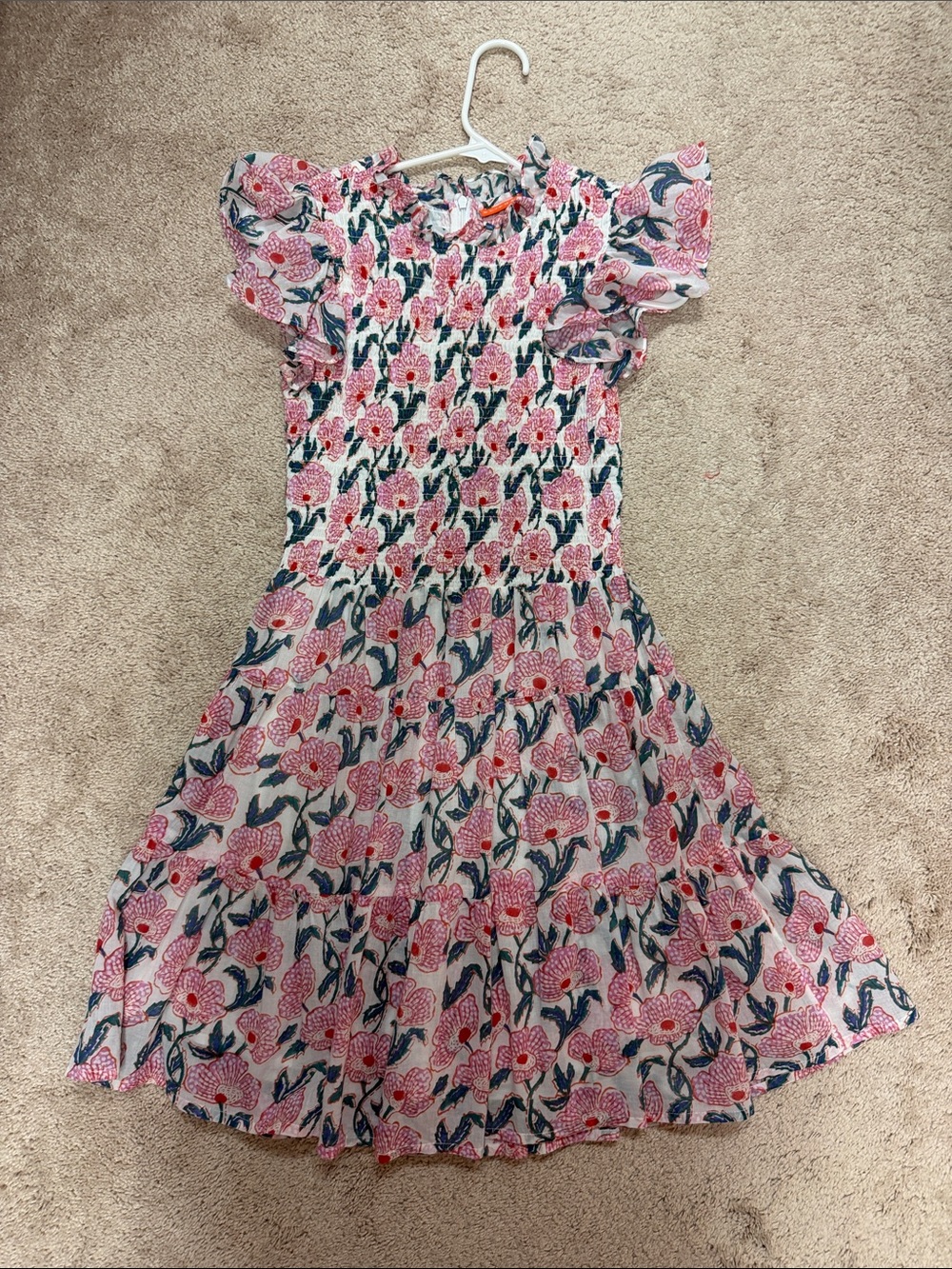 Oliphant Pink Floral Smocked Sundress with Flutter Sleeves